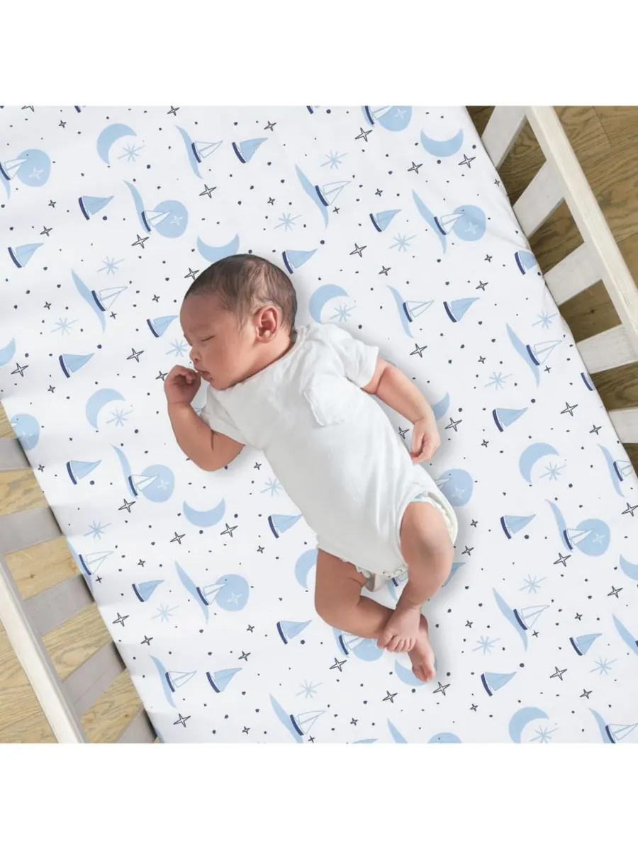 Комплект постельного белья для детской кроватки Little Skipper из 3 предметов с изображением — изображение 7 из 10, синий