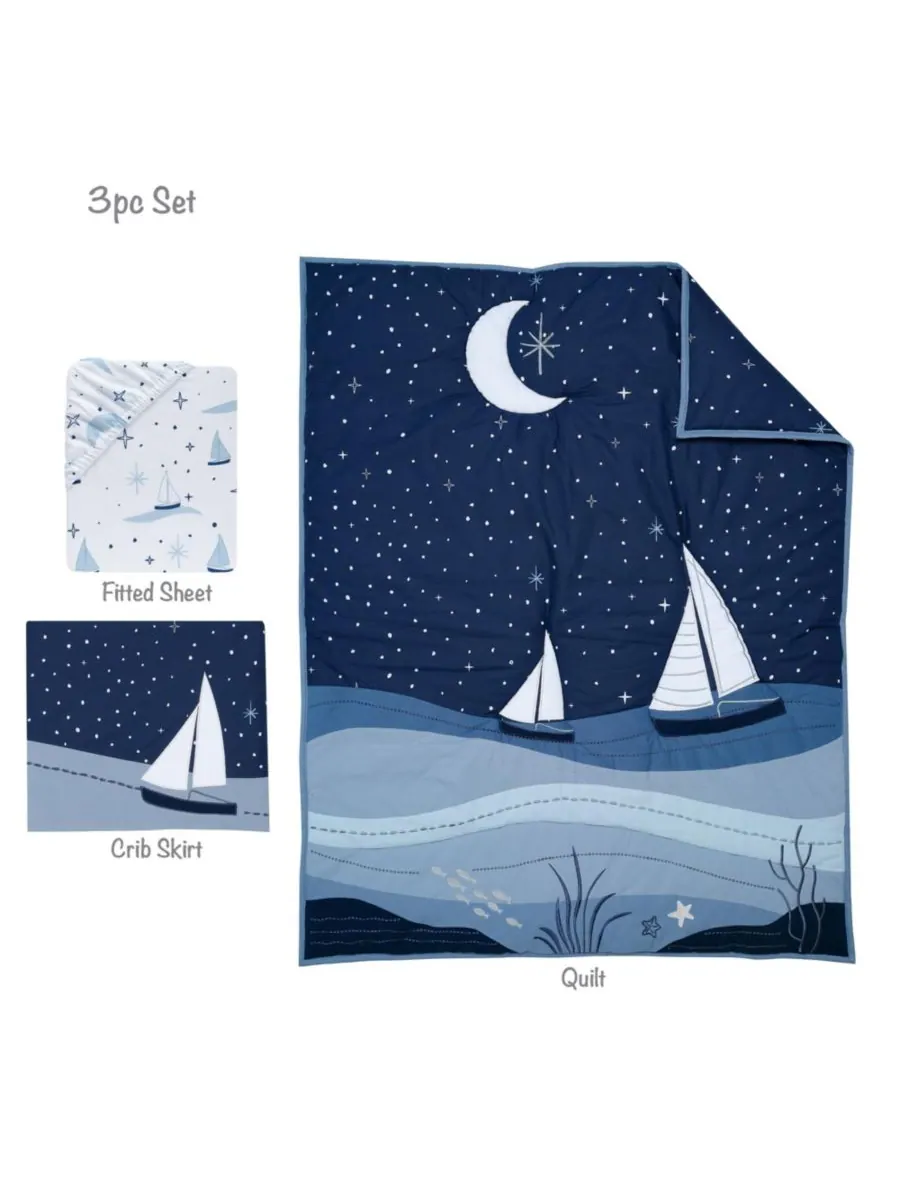 Комплект постельного белья для детской кроватки Little Skipper из 3 предметов с изображением — изображение 9 из 10, синий