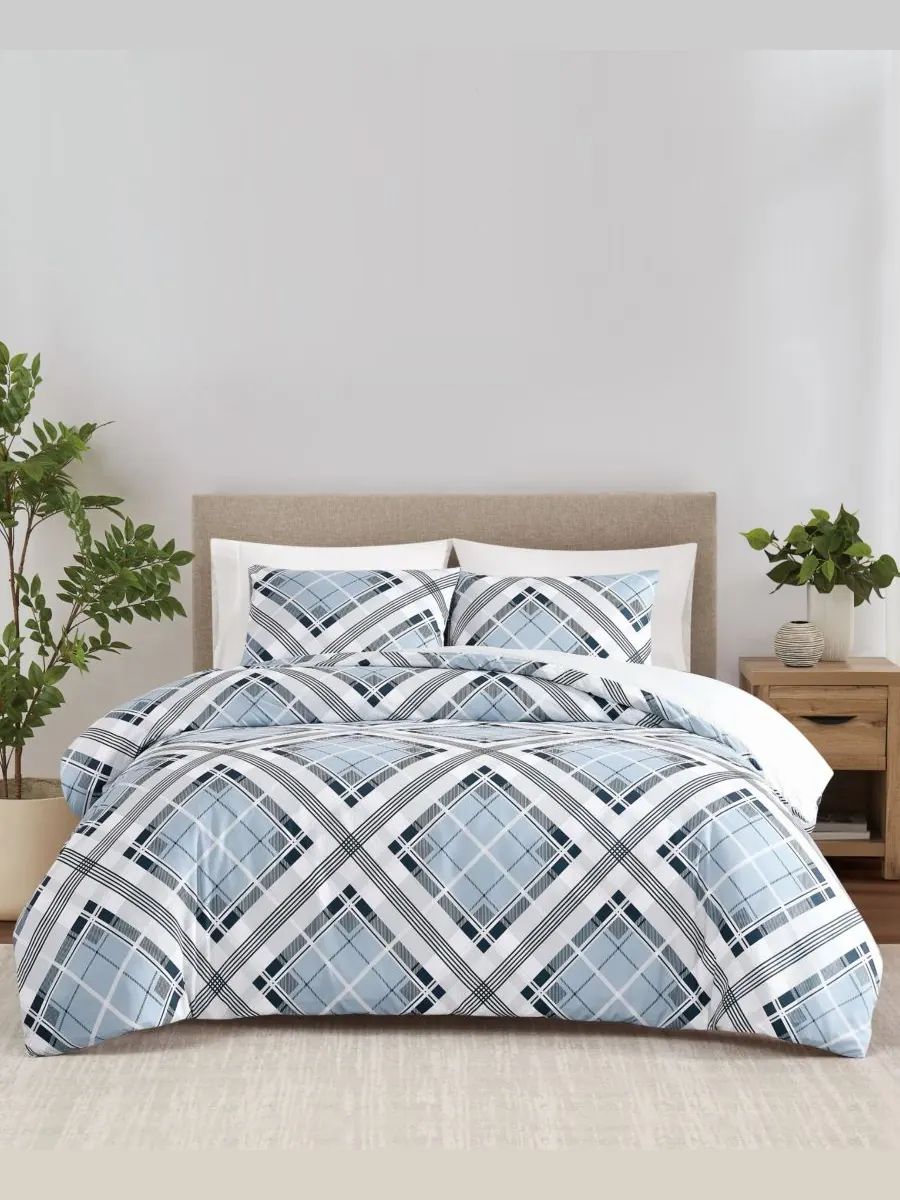 Комплект постельного белья Lars Plaid из 3 предметов, размер King Truly Soft — изображение 2 из 6, синий