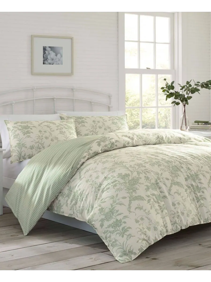 Комплект постельного белья Natalie Cotton, двусторонний, 2 предмета, размер Twin Laura Ashley — изображение 2 из 3, зеленый