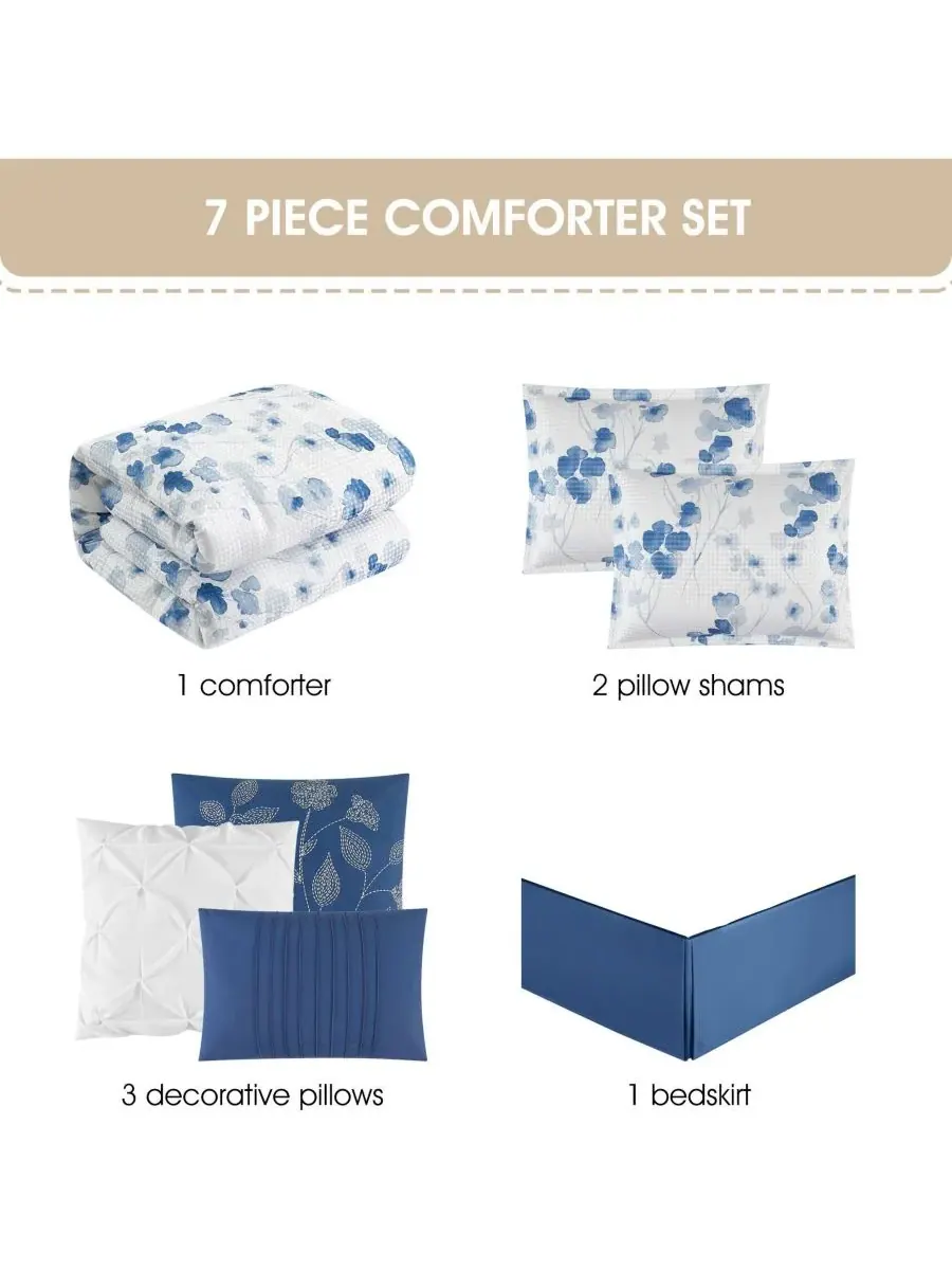 Комплект постельного белья Merna Floral из 7 предметов, размер Queen Stratford Park — изображение 3 из 5, синий