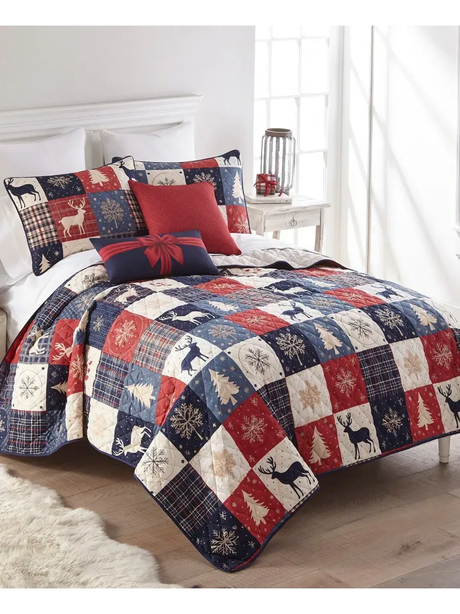 Комплект стеганых одеял Noel Patch, Twin, 100% полиэстер Your Lifestyle — изображение 2 из 4, синий красный