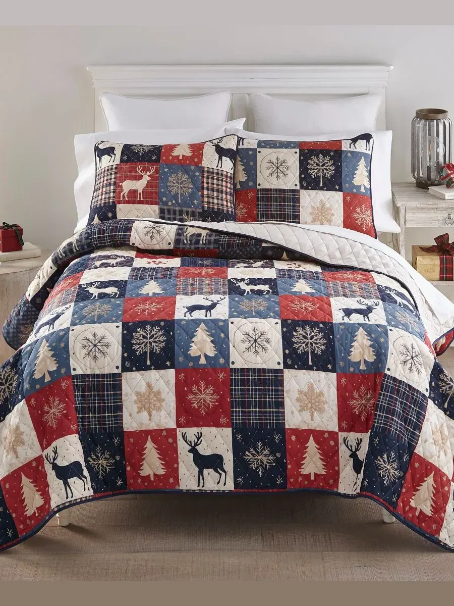 Комплект стеганых одеял Noel Patch, Twin, 100% полиэстер Your Lifestyle — изображение 4 из 4, синий красный