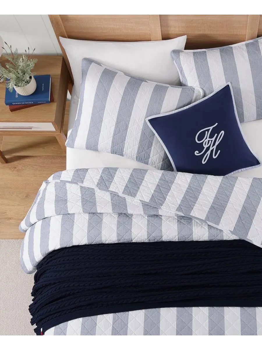 Комплект стеганых одеял Capri Stripe Cotton Reversible Tommy Hilfiger — изображение 3 из 7, белый синий