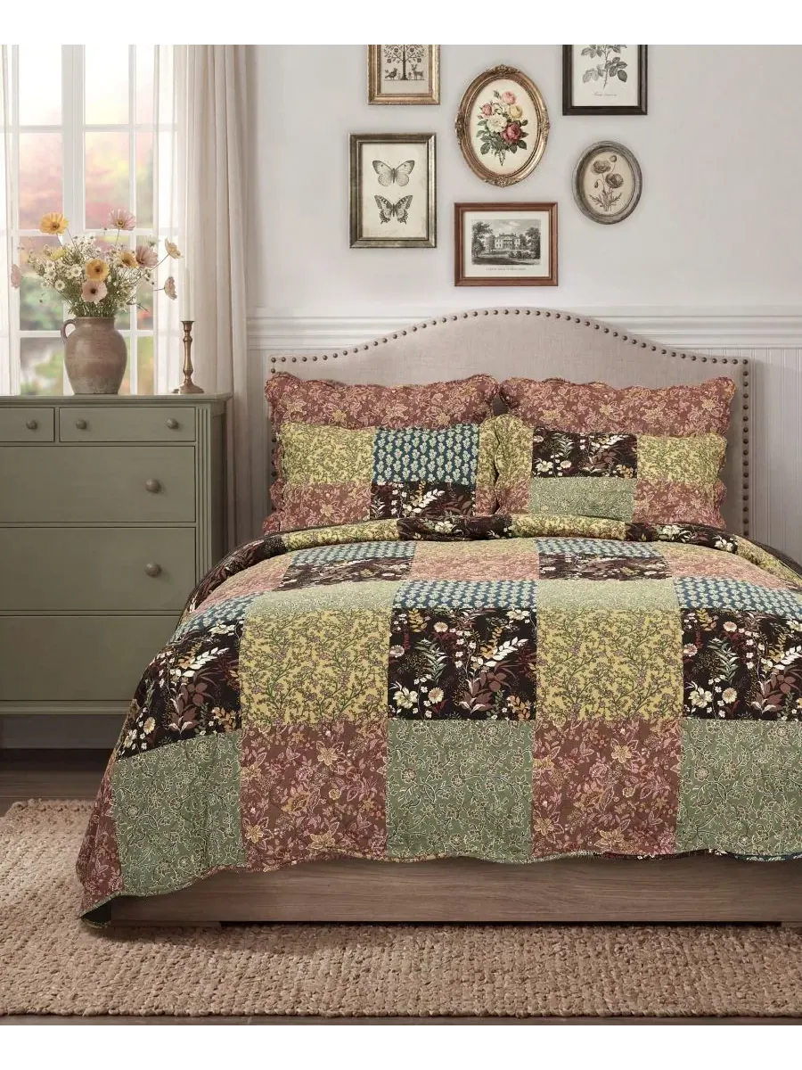 Комплект стеганого одеяла 3 предмета Hazel Reversible Greenland Home Fashions — изображение 5 из 5, мульти