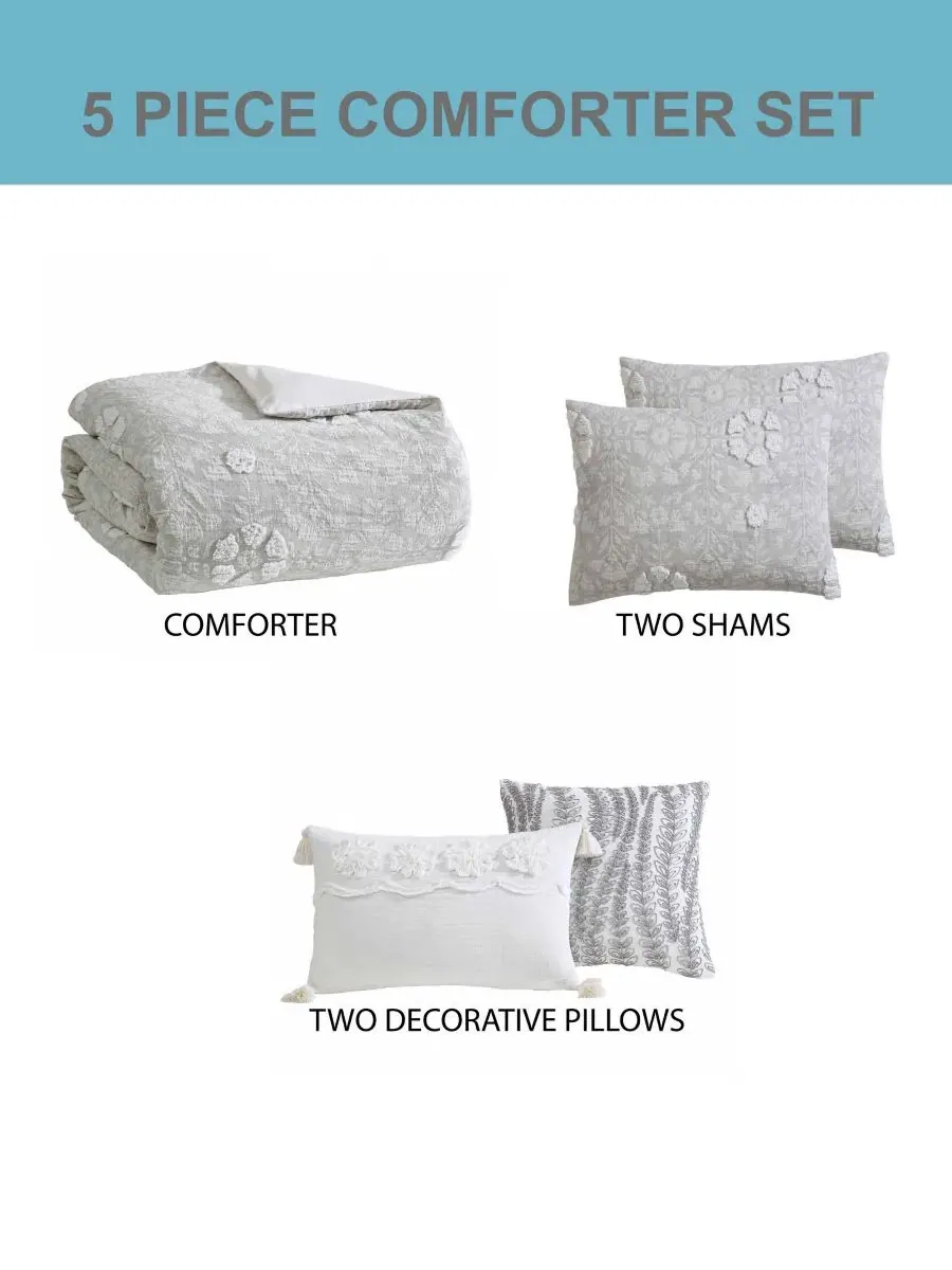 Комплект стеганого жаккардового одеяла Tacey Jacquard Riverbrook Home — изображение 9 из 9, серый