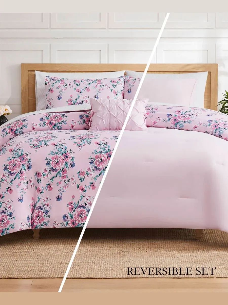 Комплект постельного белья Phoebe Reversible 8-предметный, королевский размер Jessica Simpson — изображение 9 из 9, розовый