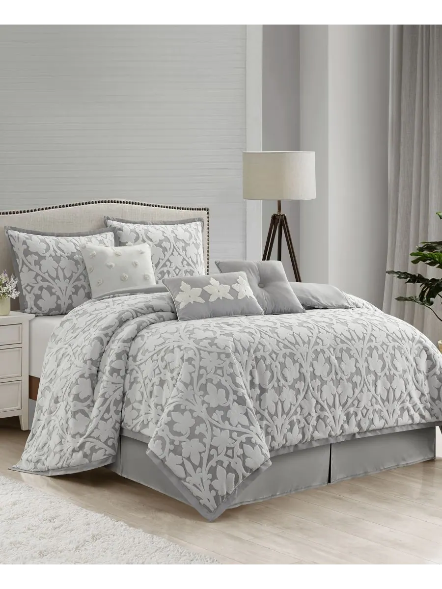 Комплект постельного белья adissa floral из 7 предметов, размер king Stratford Park — изображение 2 из 6, серый