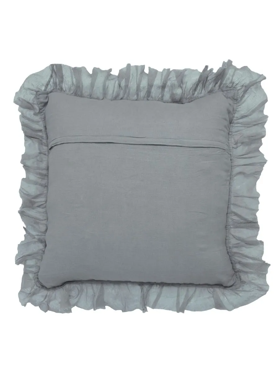 Наволочки из чистого льна с прозрачной бахромой, 22" x 22", комплект из 2 штук IHI Home — изображение 3 из 4, серый