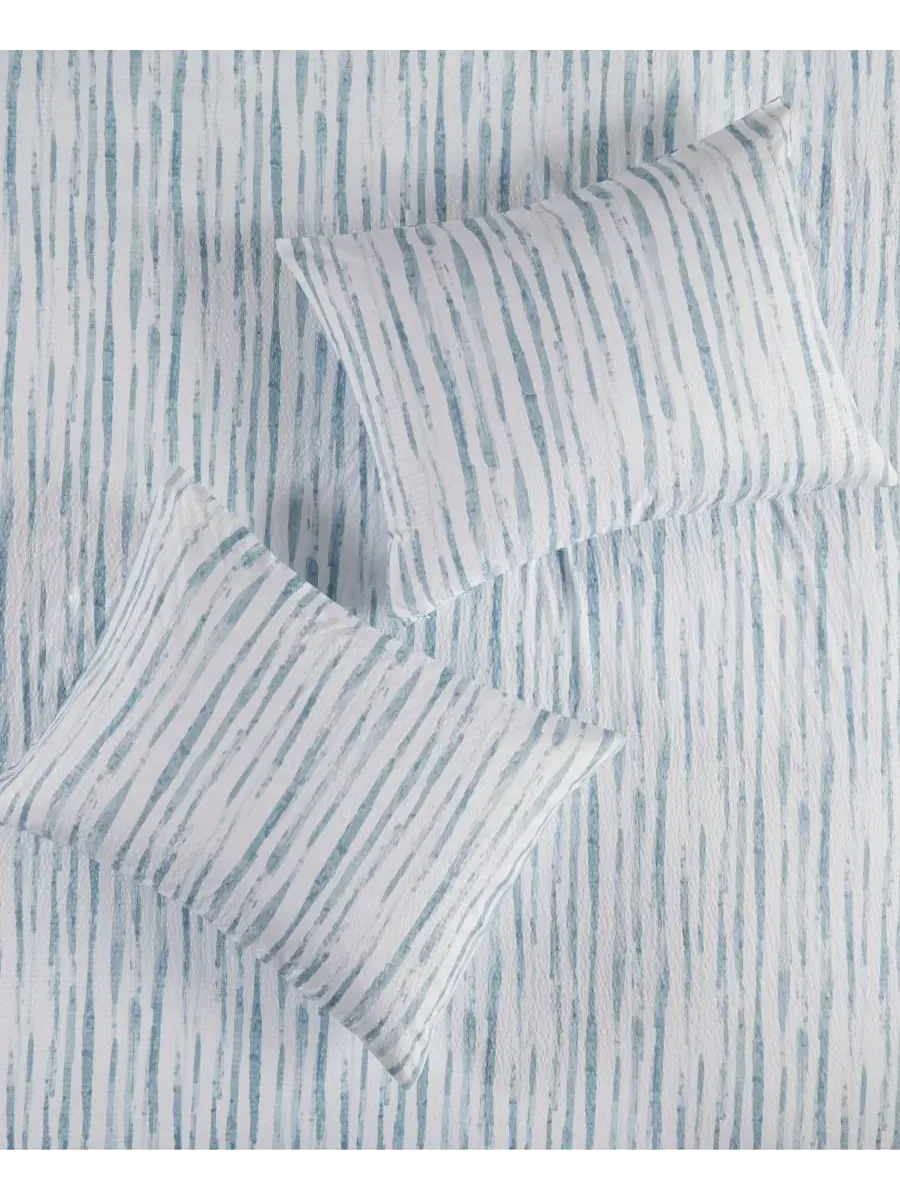 Комплект постельного белья Natori Brush Stroke Oversized Reversible Seersucker из 3 предметов — изображение 7 из 10, синий