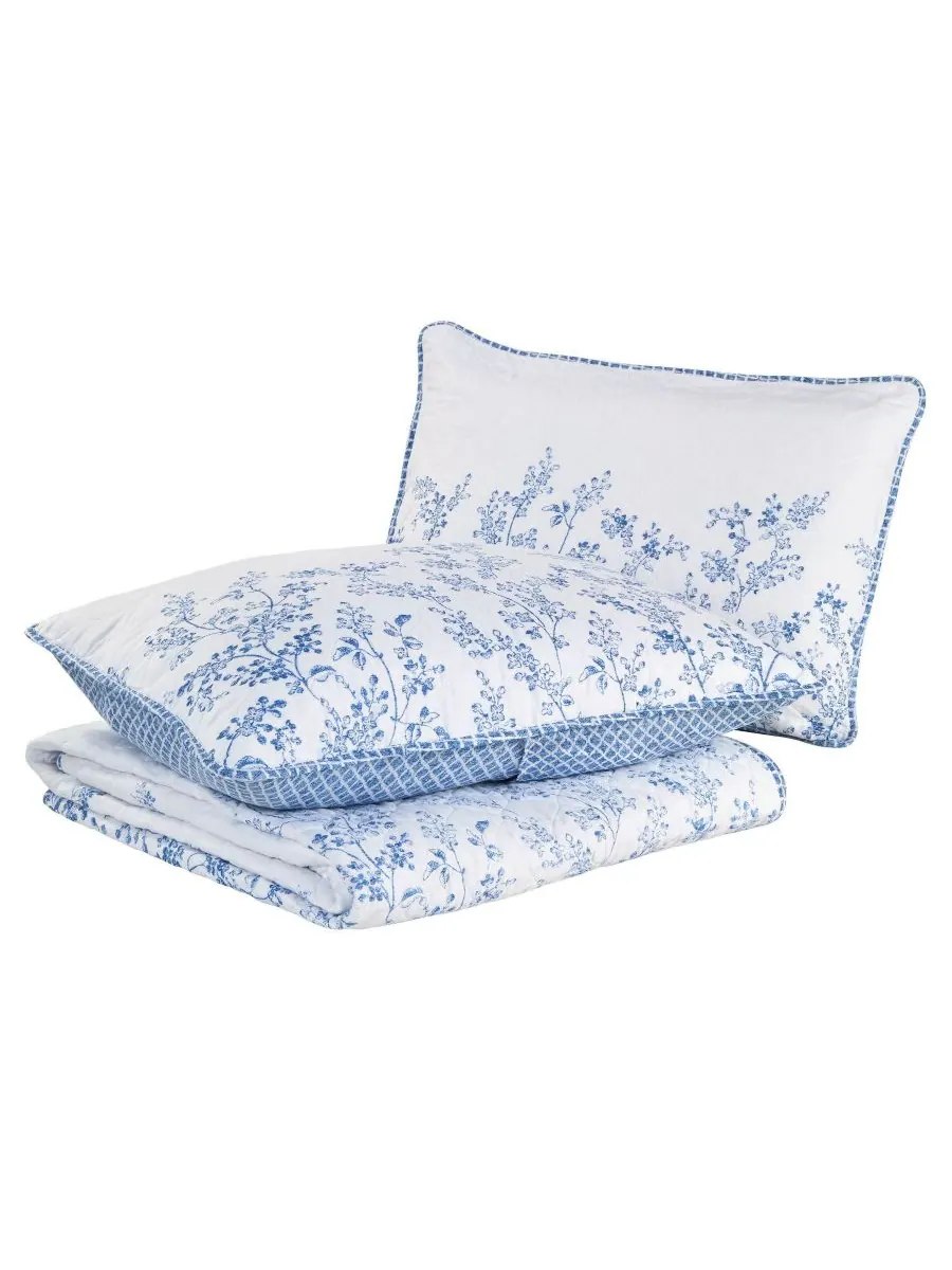 Комплект из трех двусторонних стеганых одеял flora cotton, размер full/queen. Laura Ashley — изображение 4 из 9, синий