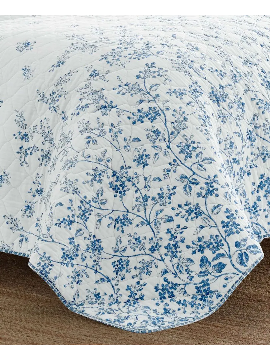 Комплект из трех двусторонних стеганых одеял flora cotton, размер full/queen. Laura Ashley — изображение 6 из 9, синий
