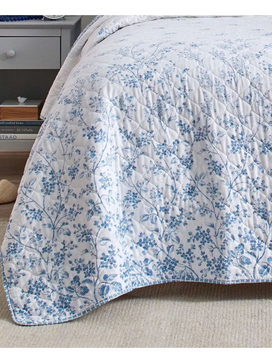 Комплект из трех двусторонних стеганых одеял flora cotton, размер full/queen. Laura Ashley — изображение 7 из 9, синий