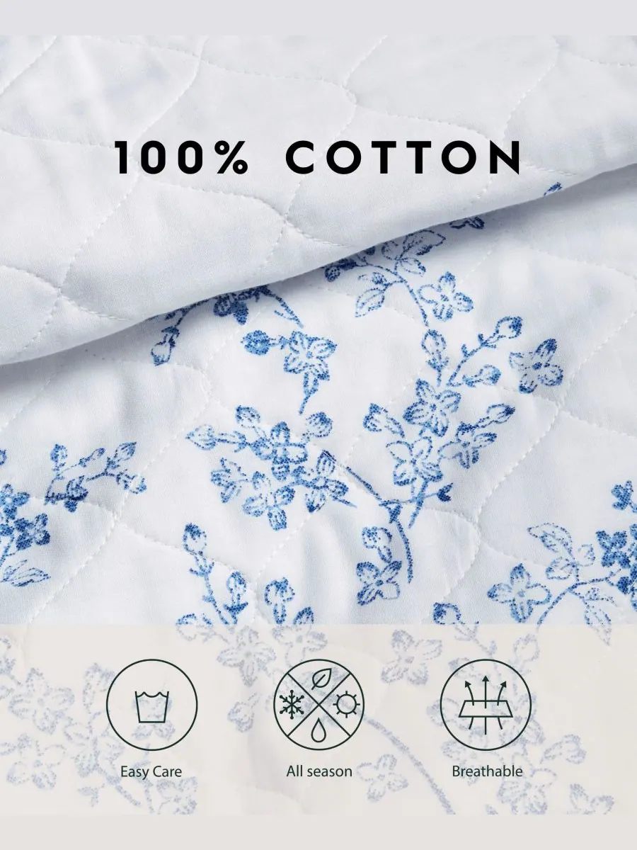 Комплект из трех двусторонних стеганых одеял flora cotton, размер full/queen. Laura Ashley — изображение 8 из 9, синий