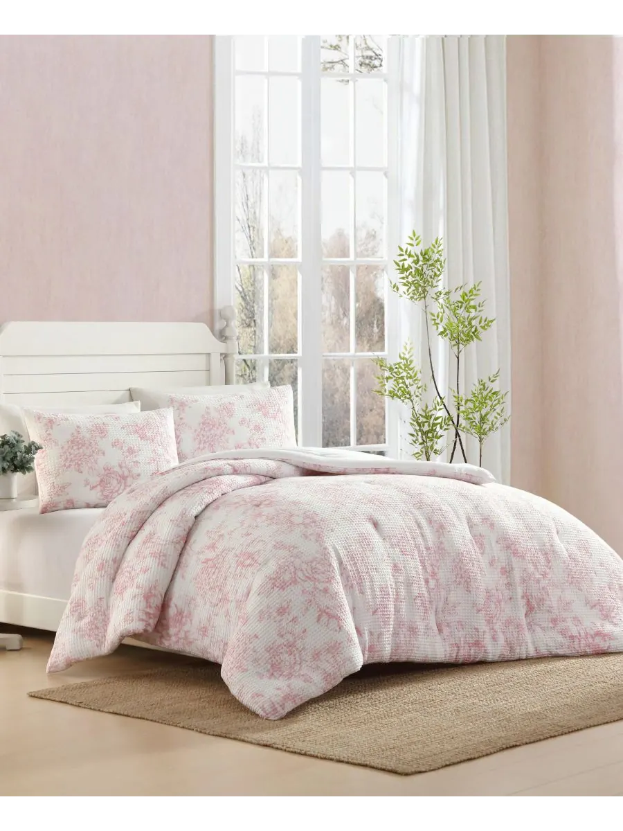Комплект постельного белья delphine poly waffle, 3 предмета, размер full/queen. Laura Ashley — изображение 2 из 7, розовый