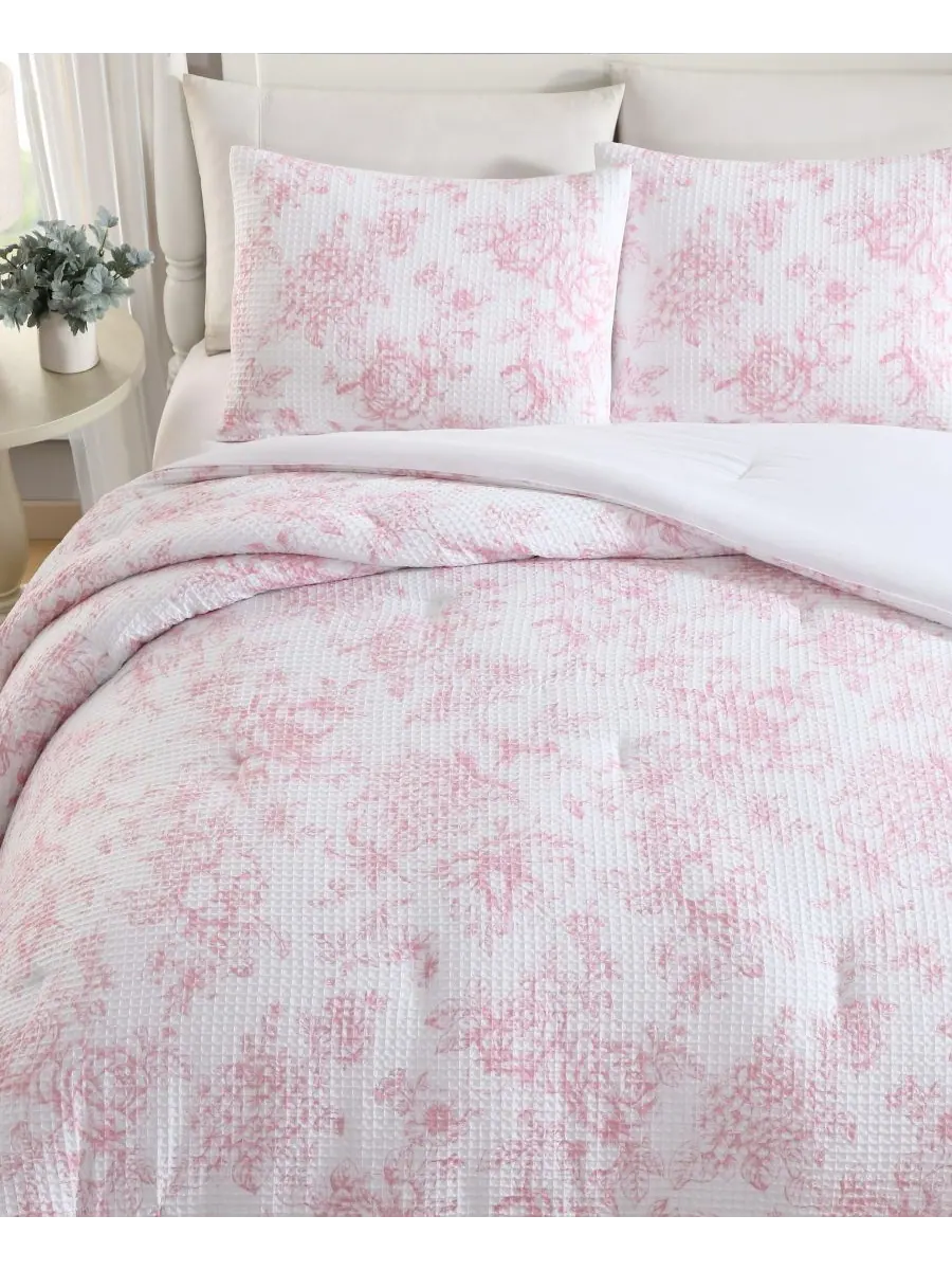 Комплект постельного белья delphine poly waffle, 3 предмета, размер full/queen. Laura Ashley — изображение 3 из 7, розовый