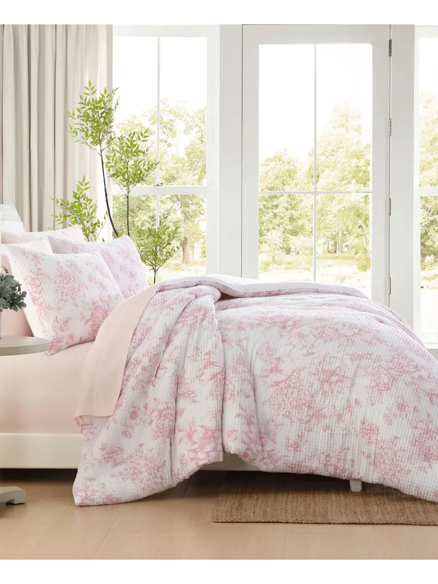 Комплект постельного белья delphine poly waffle, 3 предмета, размер full/queen. Laura Ashley — изображение 4 из 7, розовый