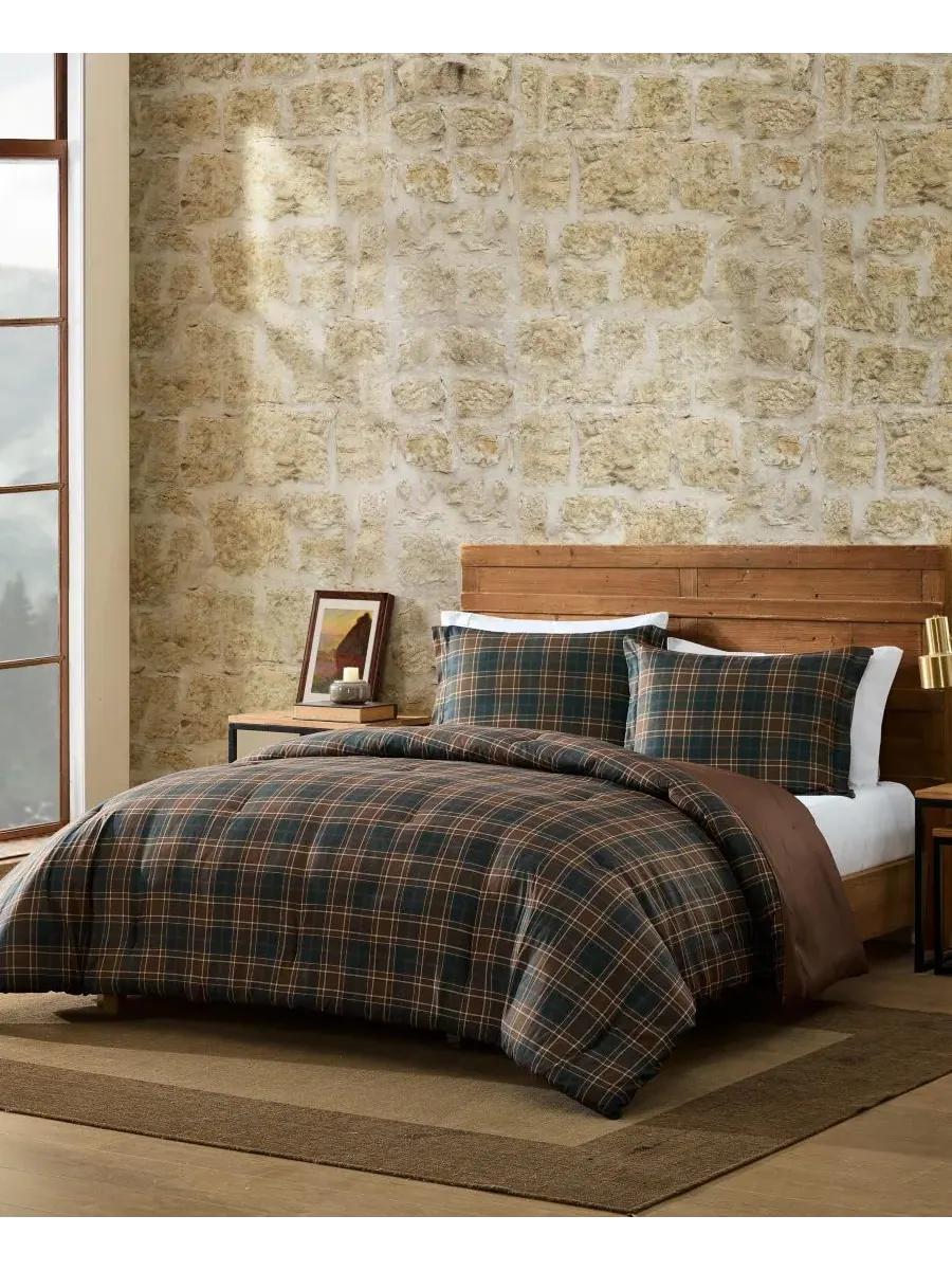 Комплект постельного белья Huntley Plaid из микрофибры, 3 предмета, размер King Eddie Bauer — изображение 2 из 8, коричневый