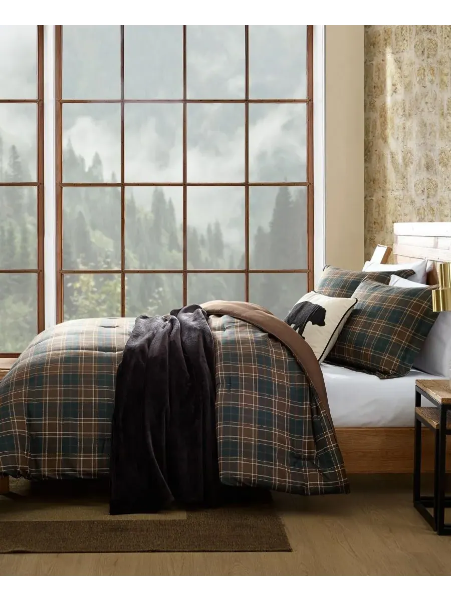 Комплект постельного белья Huntley Plaid из микрофибры, 3 предмета, размер King Eddie Bauer — изображение 4 из 8, коричневый