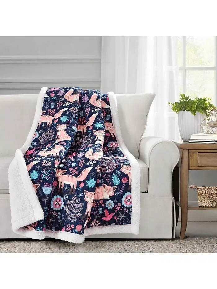 Плед Pixie Fox из шерпы для детей, 60 x 50 дюймов Lush Décor — изображение 6 из 7, темно-синий розовый