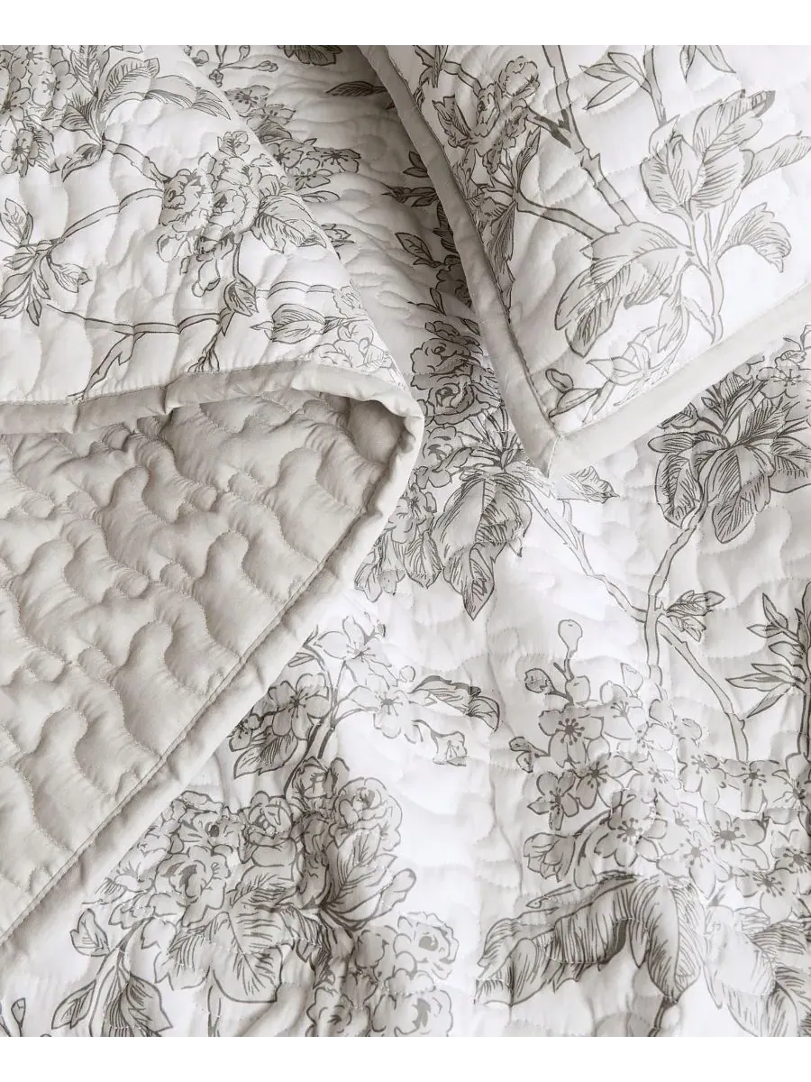 Комплект стеганого покрывала Mila Floral, 3 предмета, full/queen Brooklyn Loom — изображение 5 из 5, белый серый