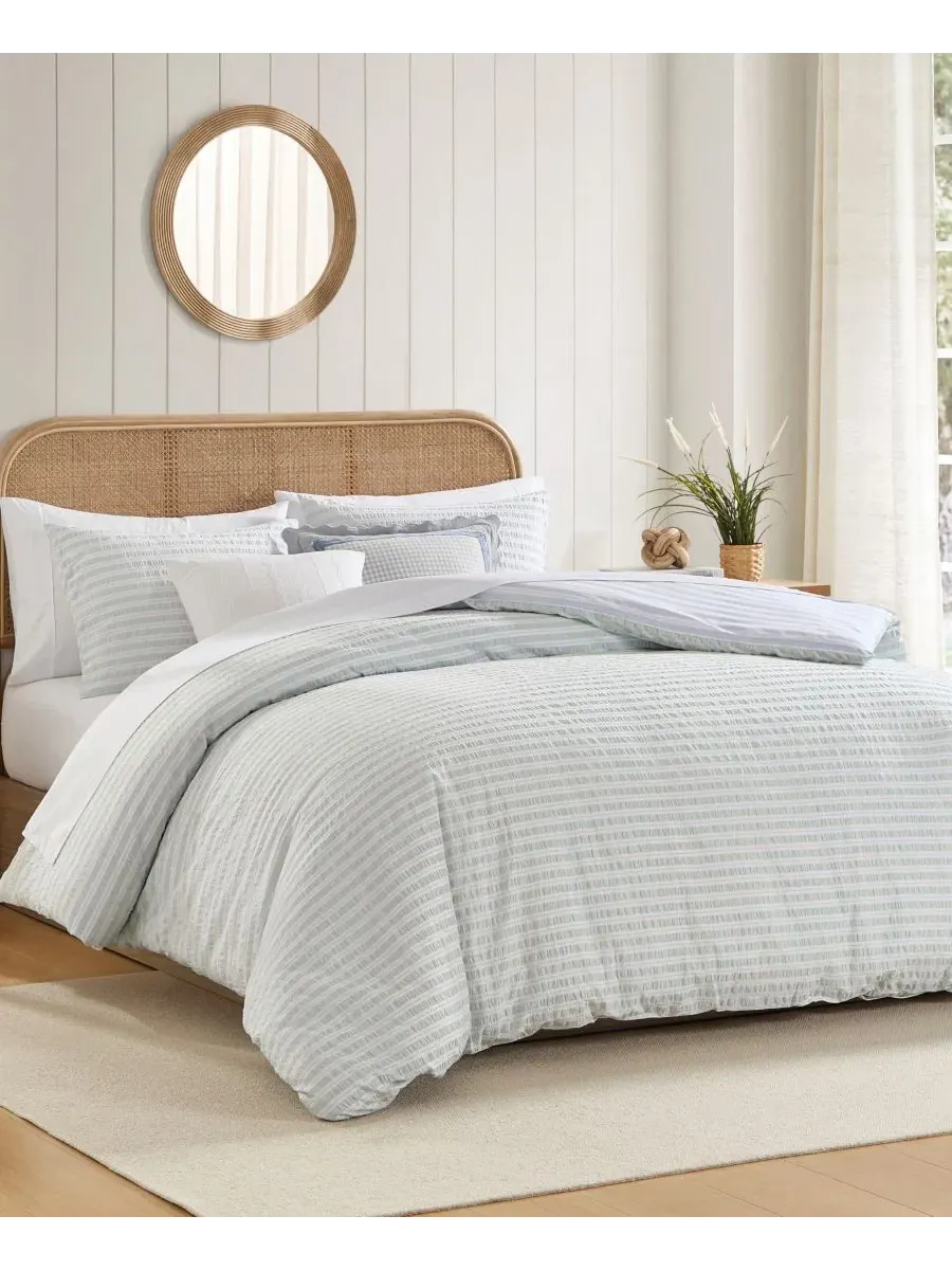 Комплект пододеяльников с полосатым принтом Seersucker Stripe Peri Home — изображение 4 из 8, зеленый синий