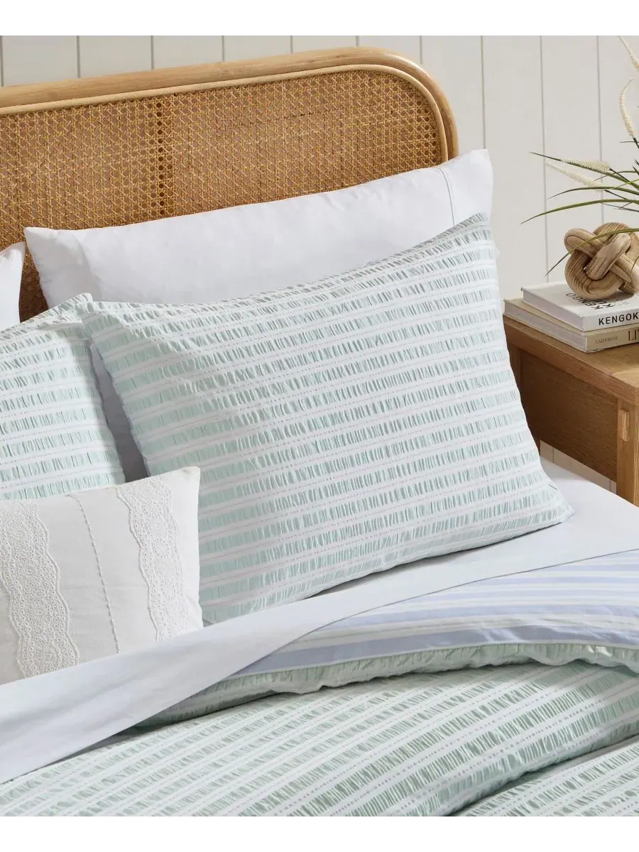 Комплект пододеяльников с полосатым принтом Seersucker Stripe Peri Home — изображение 5 из 8, зеленый синий