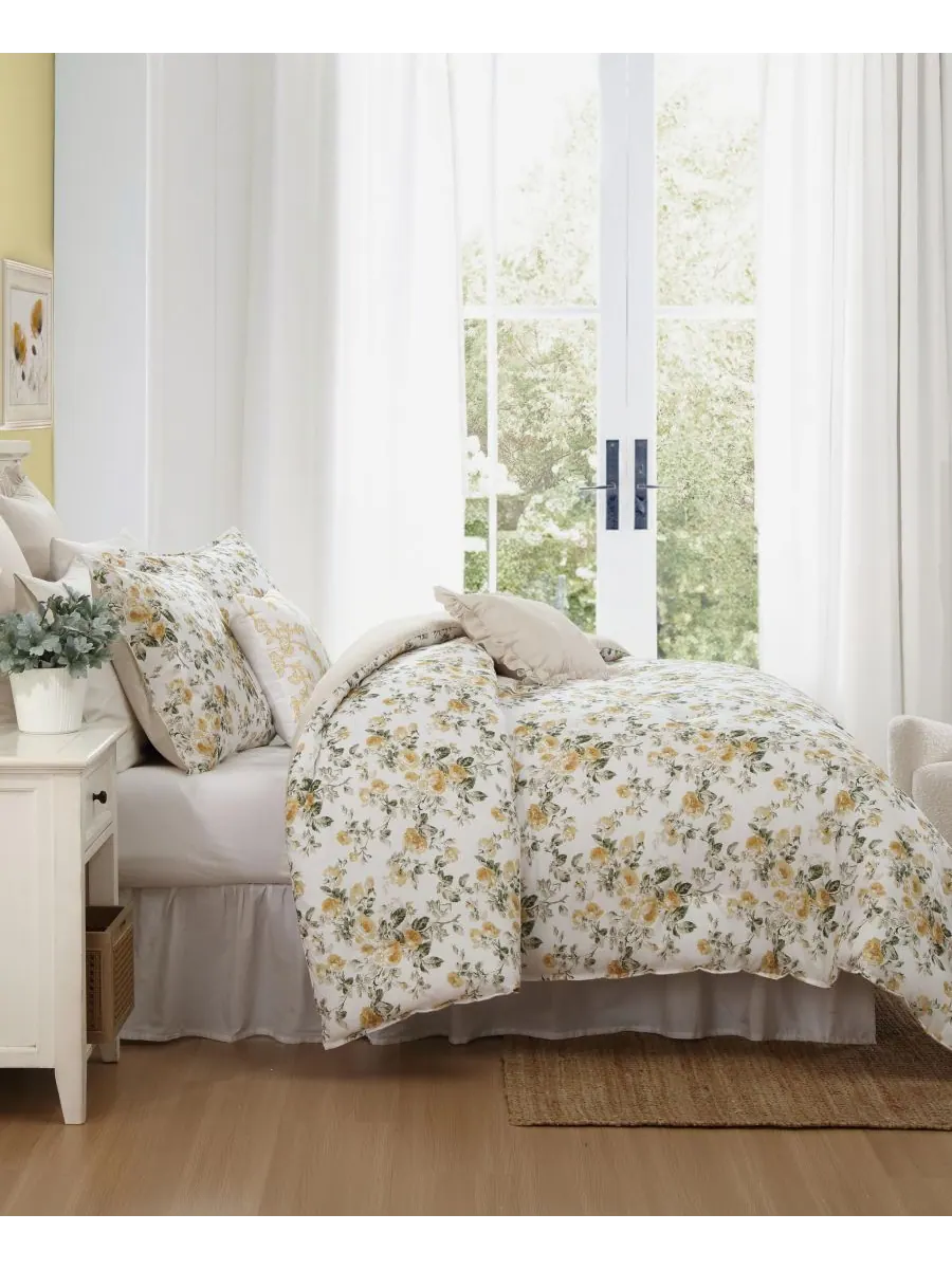 Комплект постельного белья «Розы» из атласа, 2 предмета, размер Twin Laura Ashley — изображение 3 из 8, золотистый/зеленый