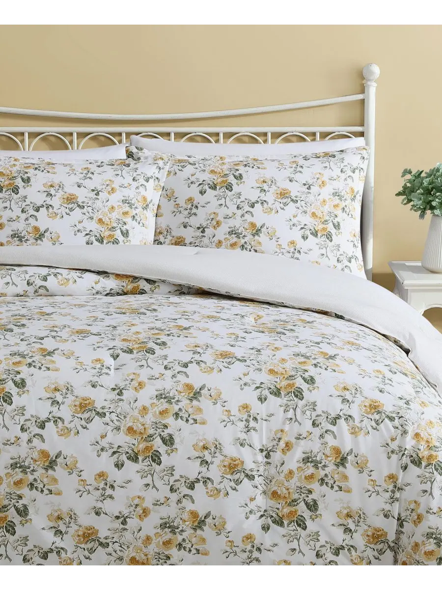 Комплект постельного белья «Розы» из атласа, 2 предмета, размер Twin Laura Ashley — изображение 8 из 8, золотистый/зеленый