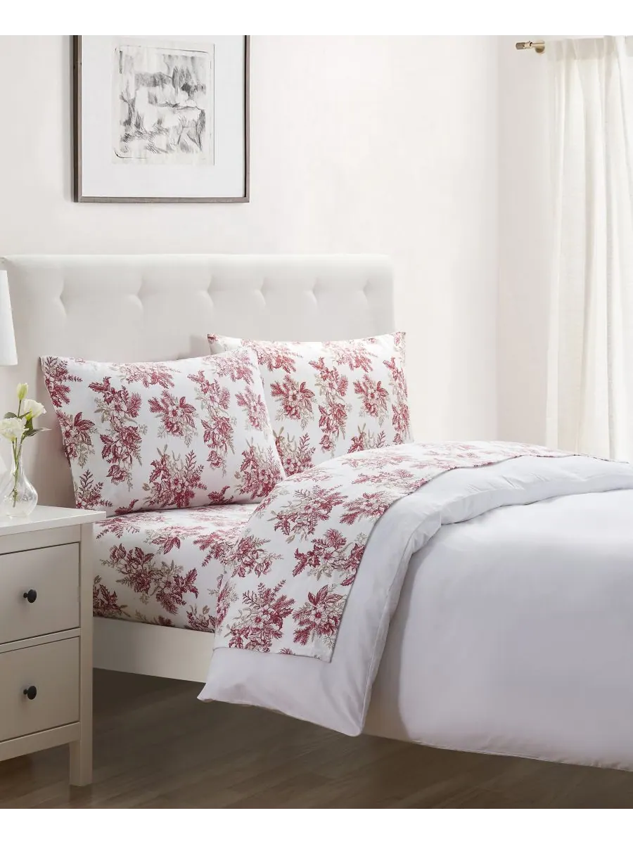 Комплект постельного белья Home Toile из 100% хлопковой фланели, 4 предмета, размер Full Tahari — изображение 2 из 6, красный
