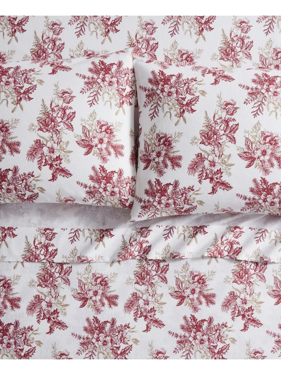 Комплект постельного белья Home Toile из 100% хлопковой фланели, 4 предмета, размер Full Tahari — изображение 6 из 6, красный