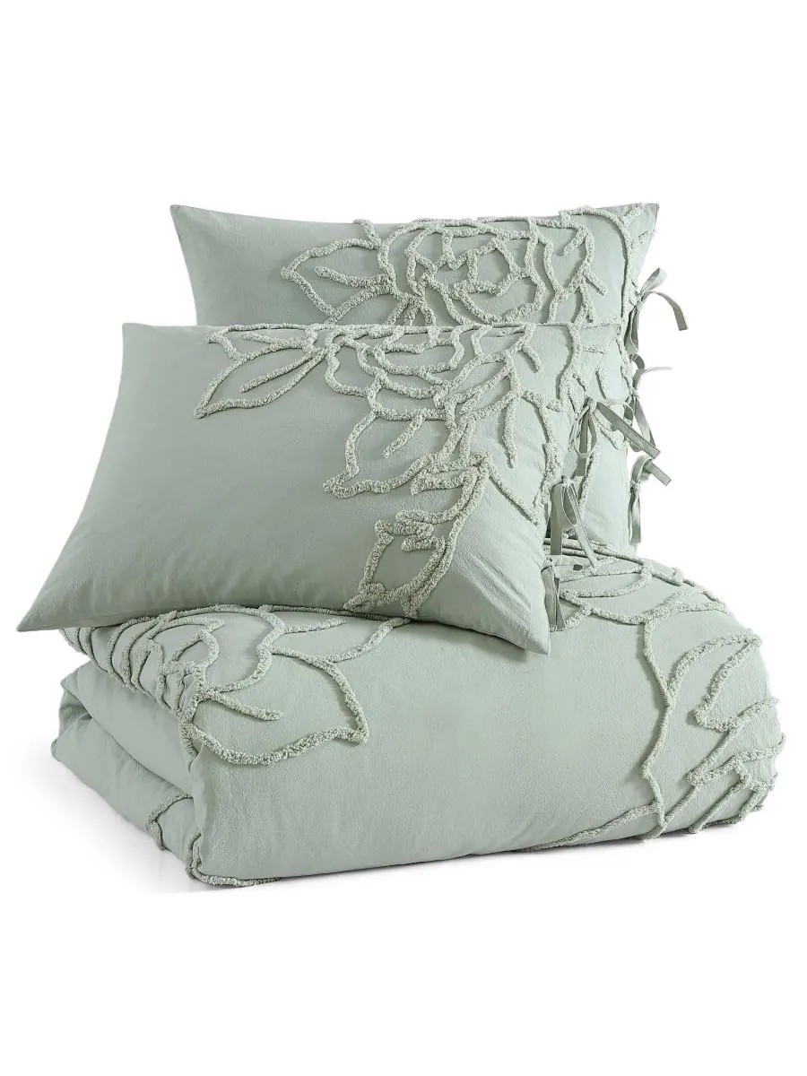 Комплект постельного белья Chenille Rose, 3 предмета, размер Full/Queen Peri Home — изображение 2 из 5, зеленый