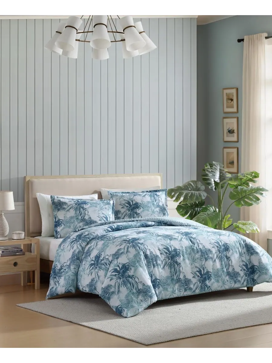 Комплект постельного белья Tommy Bahama Legacy Palms, 3 предмета, двусторонний, размер Full/Queen — изображение 2 из 9, синий
