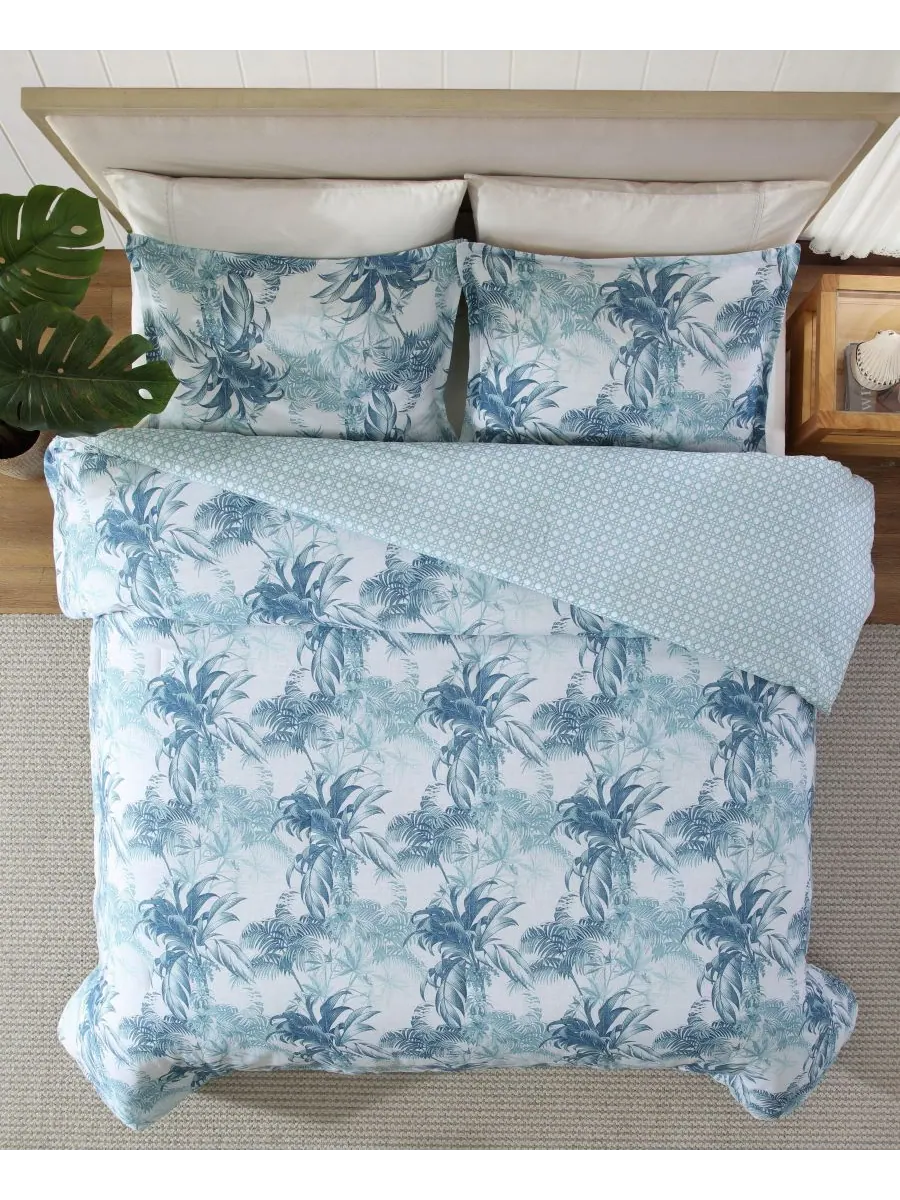 Комплект постельного белья Tommy Bahama Legacy Palms, 3 предмета, двусторонний, размер Full/Queen — изображение 3 из 9, синий