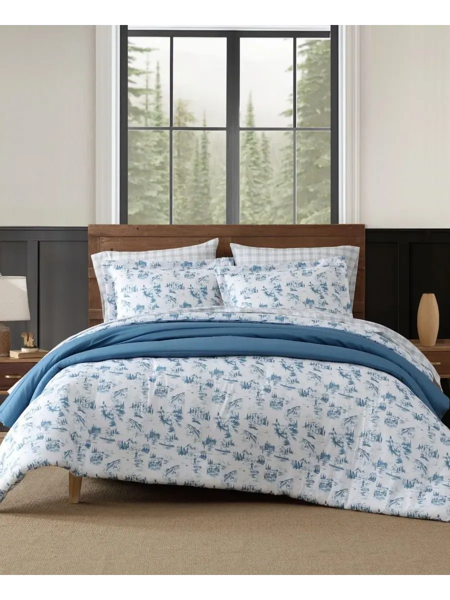 Комплект постельного белья Fish Town Toile, 3 предмета, двусторонний, размер King Eddie Bauer