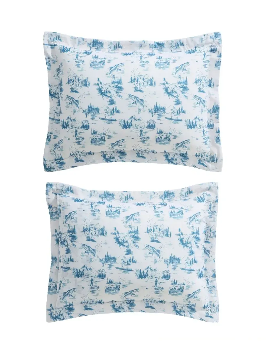 Комплект постельного белья Fish Town Toile, 3 предмета, двусторонний, размер King Eddie Bauer — изображение 8 из 8, синий