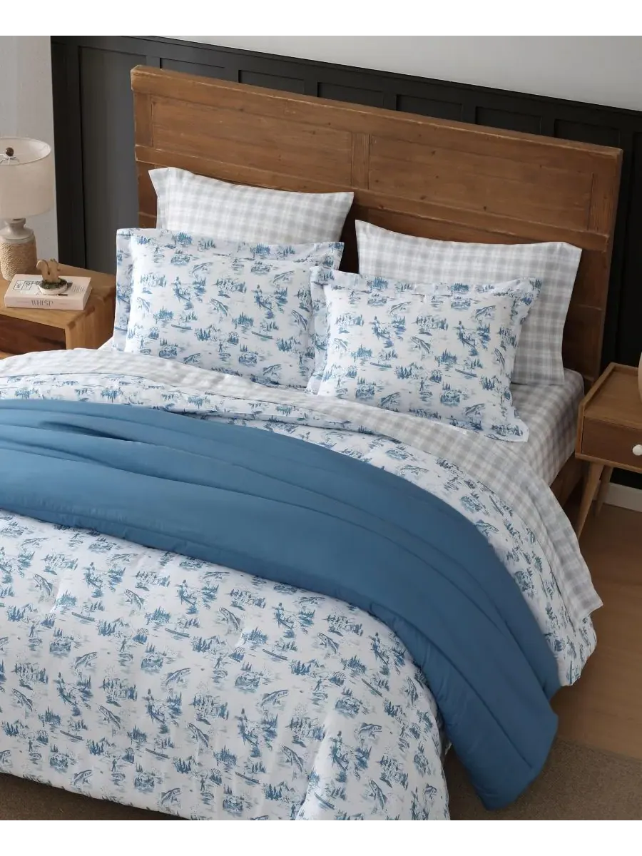 Двусторонний комплект постельного белья Fish Town Toile, 2 предмета, размер Twin Eddie Bauer — изображение 4 из 8, синий