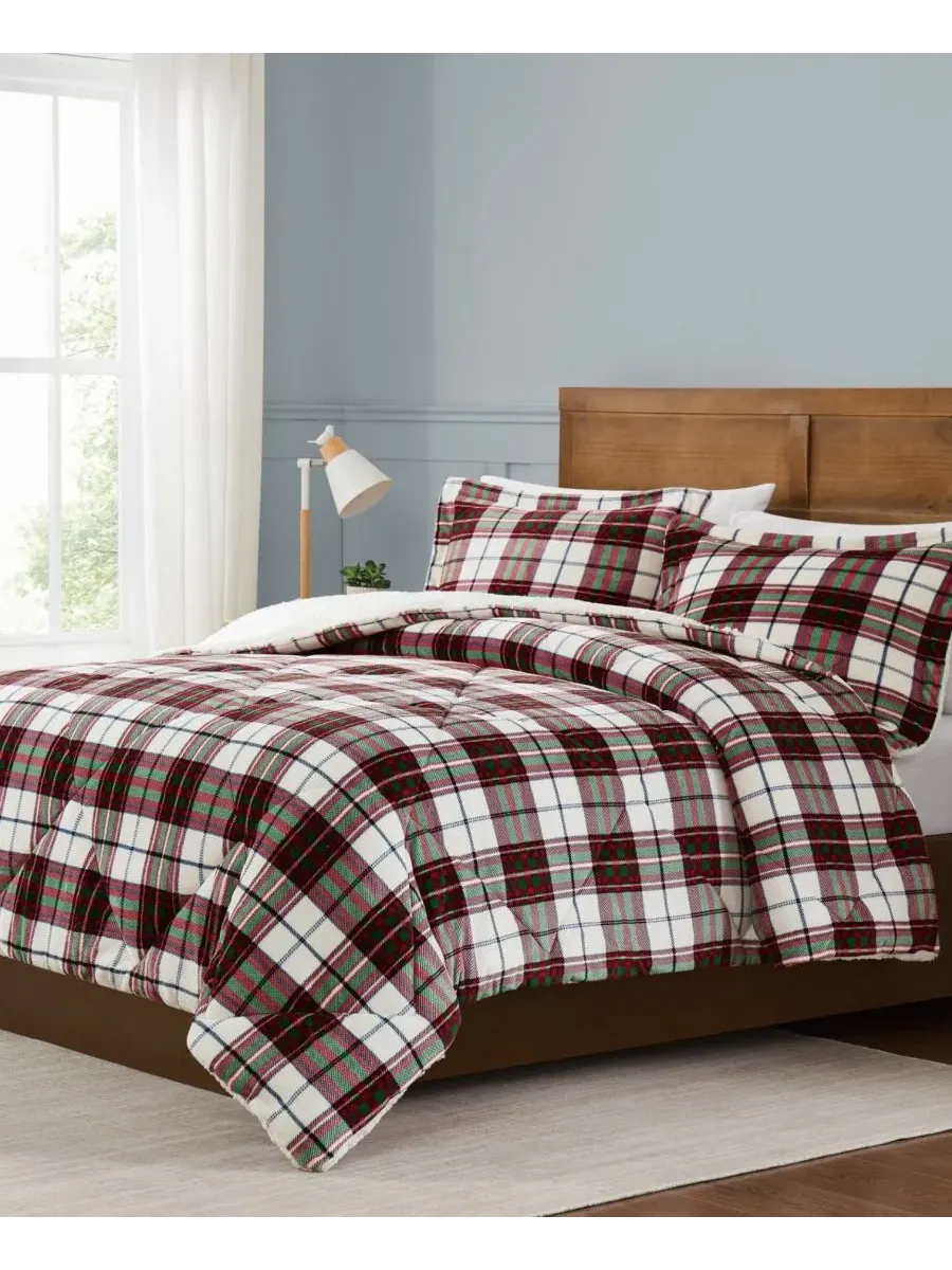 Комплект постельного белья Marlon Plaid, King Truly Soft — изображение 2 из 6, красный белый