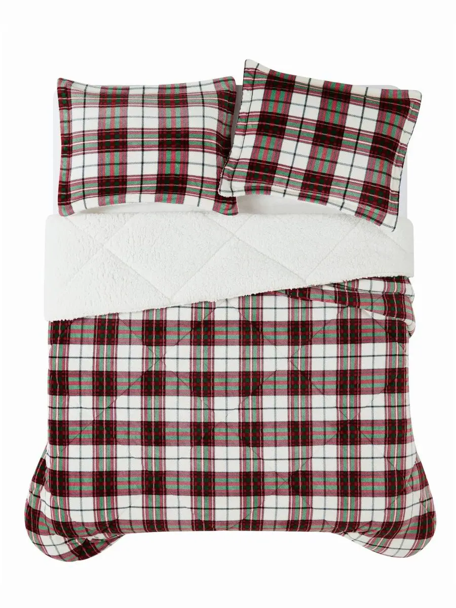 Комплект постельного белья Marlon Plaid, King Truly Soft — изображение 3 из 6, красный белый