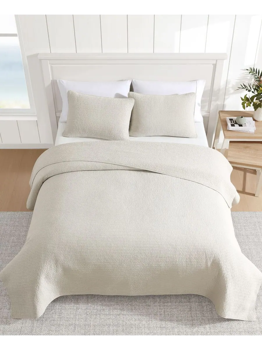 Комплект постельного белья Seashore Stitch Washed из 3 предметов, размер Full/Queen Nautica — изображение 3 из 7, бежевый