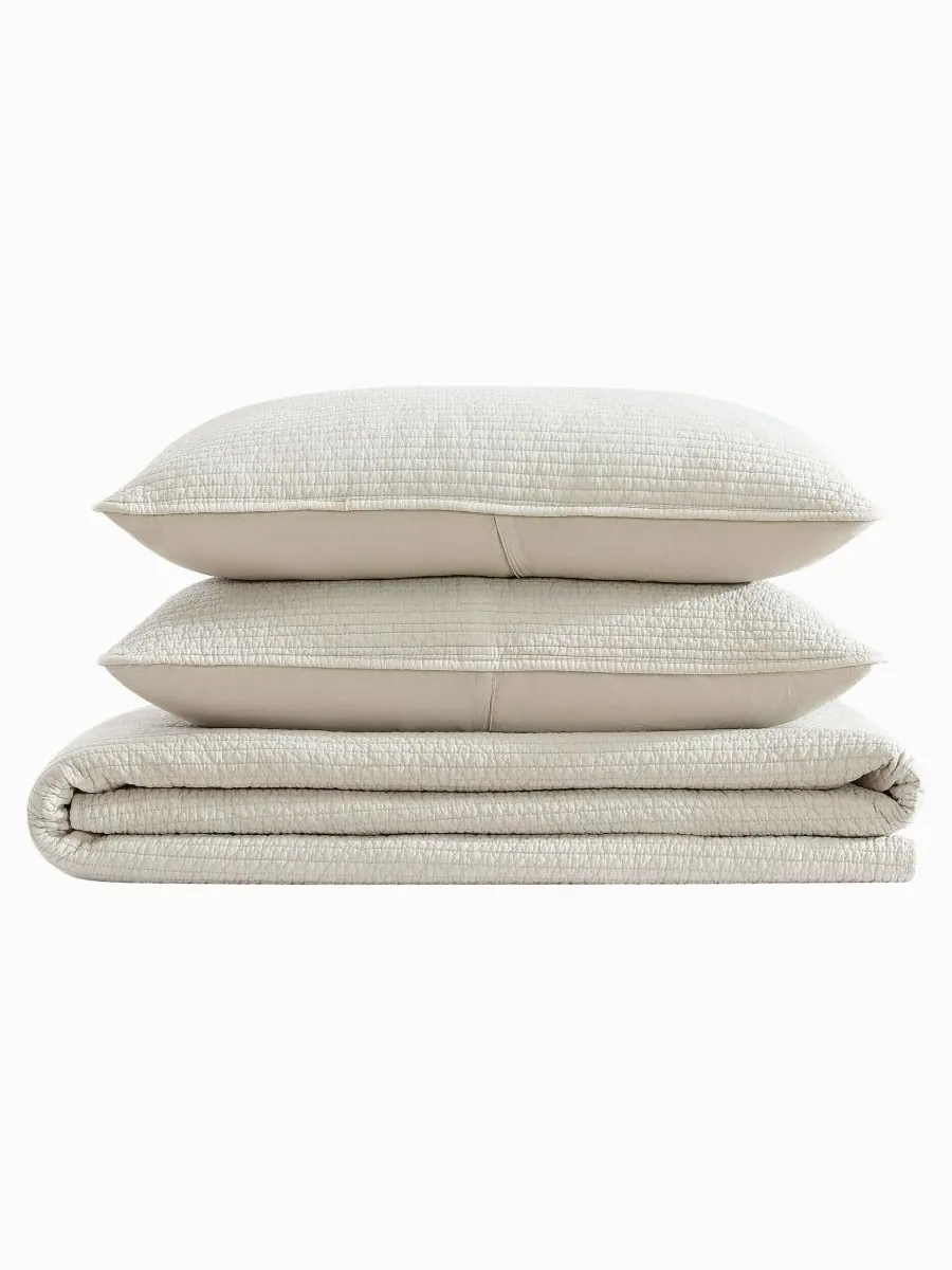 Комплект постельного белья Seashore Stitch Washed из 3 предметов, размер Full/Queen Nautica — изображение 5 из 7, бежевый
