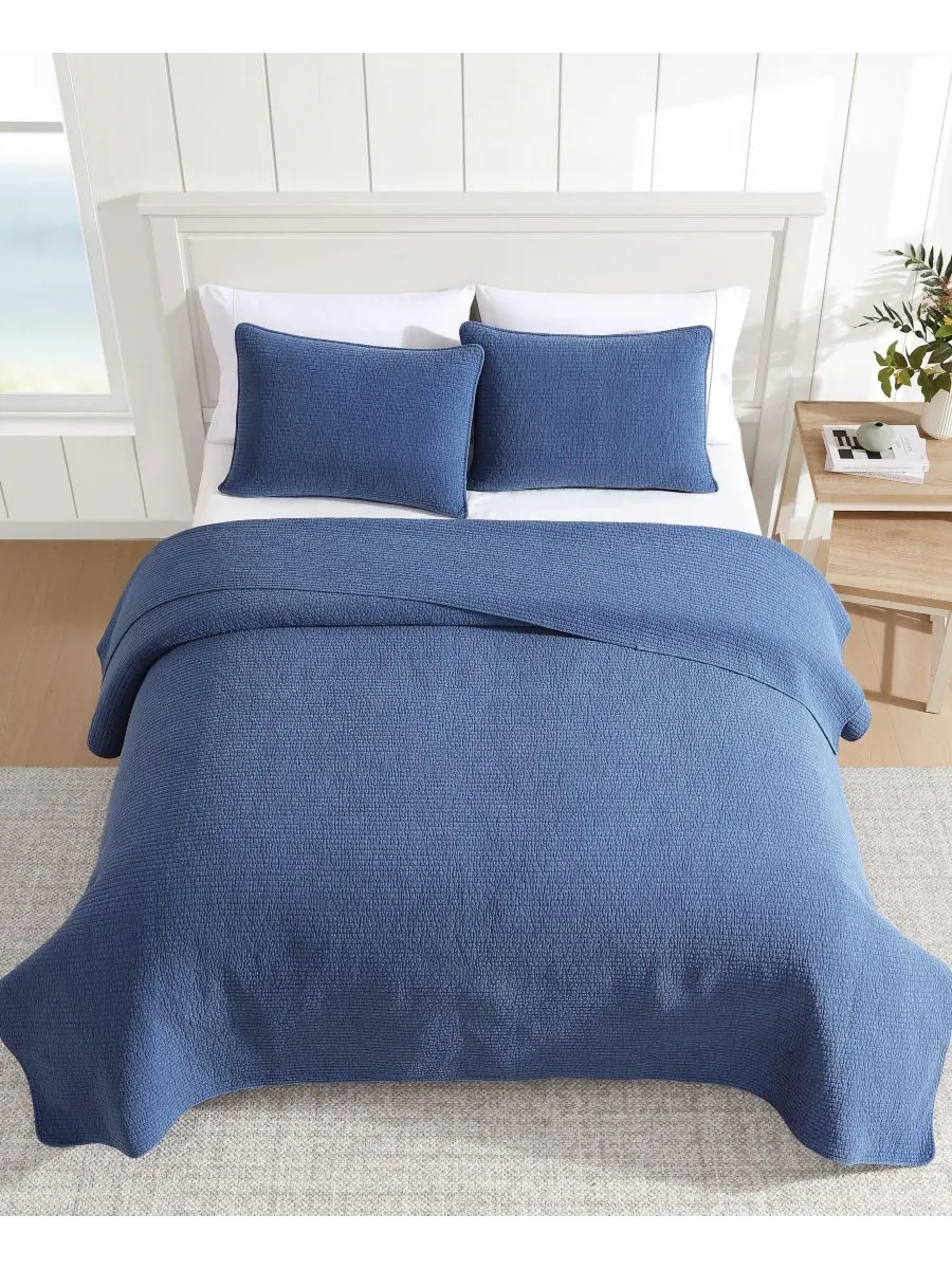 Комплект постельного белья Seashore Stitch Washed из 3 предметов, размер Full/Queen Nautica — изображение 3 из 7, темно-синий