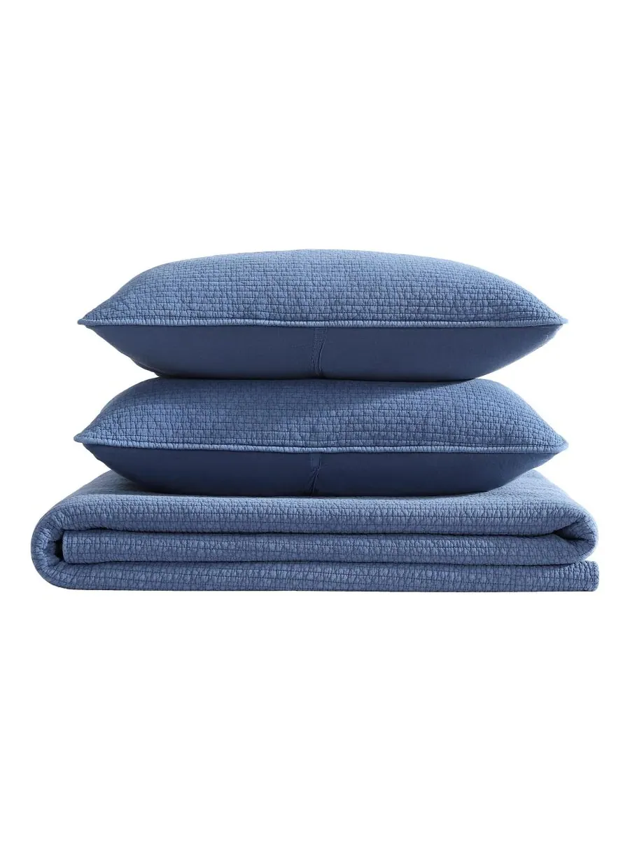 Комплект постельного белья Seashore Stitch Washed из 3 предметов, размер Full/Queen Nautica — изображение 5 из 7, темно-синий