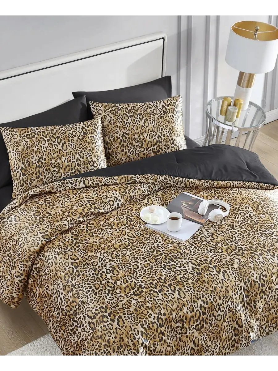Комплект постельного белья Monica Leopard Satin из 3 предметов, двусторонний, размер Full/Queen — изображение 3 из 8