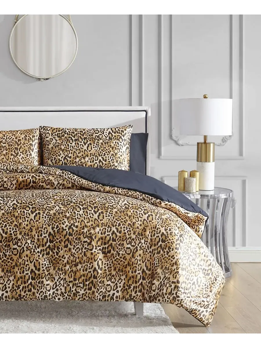 Комплект постельного белья Monica Leopard Satin из 3 предметов, двусторонний, размер Full/Queen — изображение 5 из 8