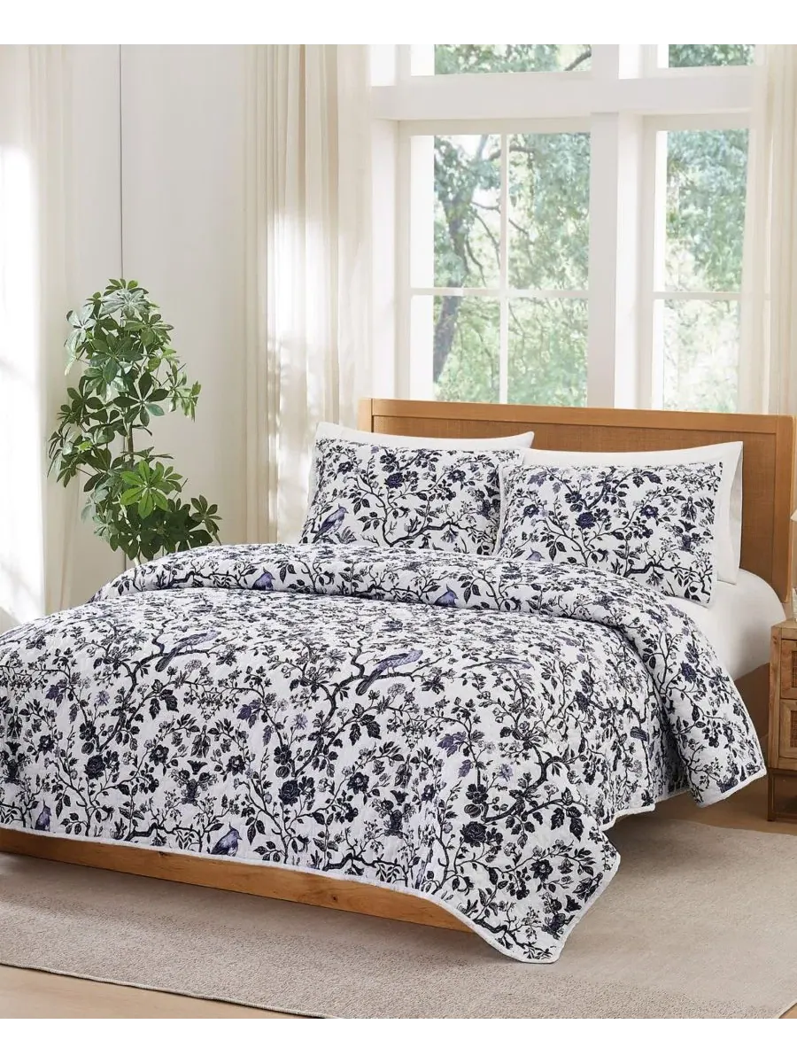 Комплект постельного белья Ava Floral 3-Piece Quilt Set, Full/Queen Brooklyn Loom — изображение 2 из 5, белый синий