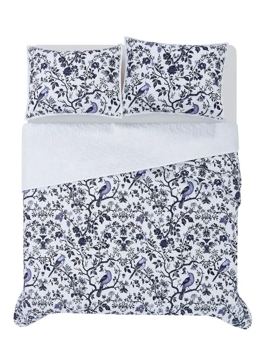 Комплект постельного белья Ava Floral 3-Piece Quilt Set, Full/Queen Brooklyn Loom — изображение 3 из 5, белый синий