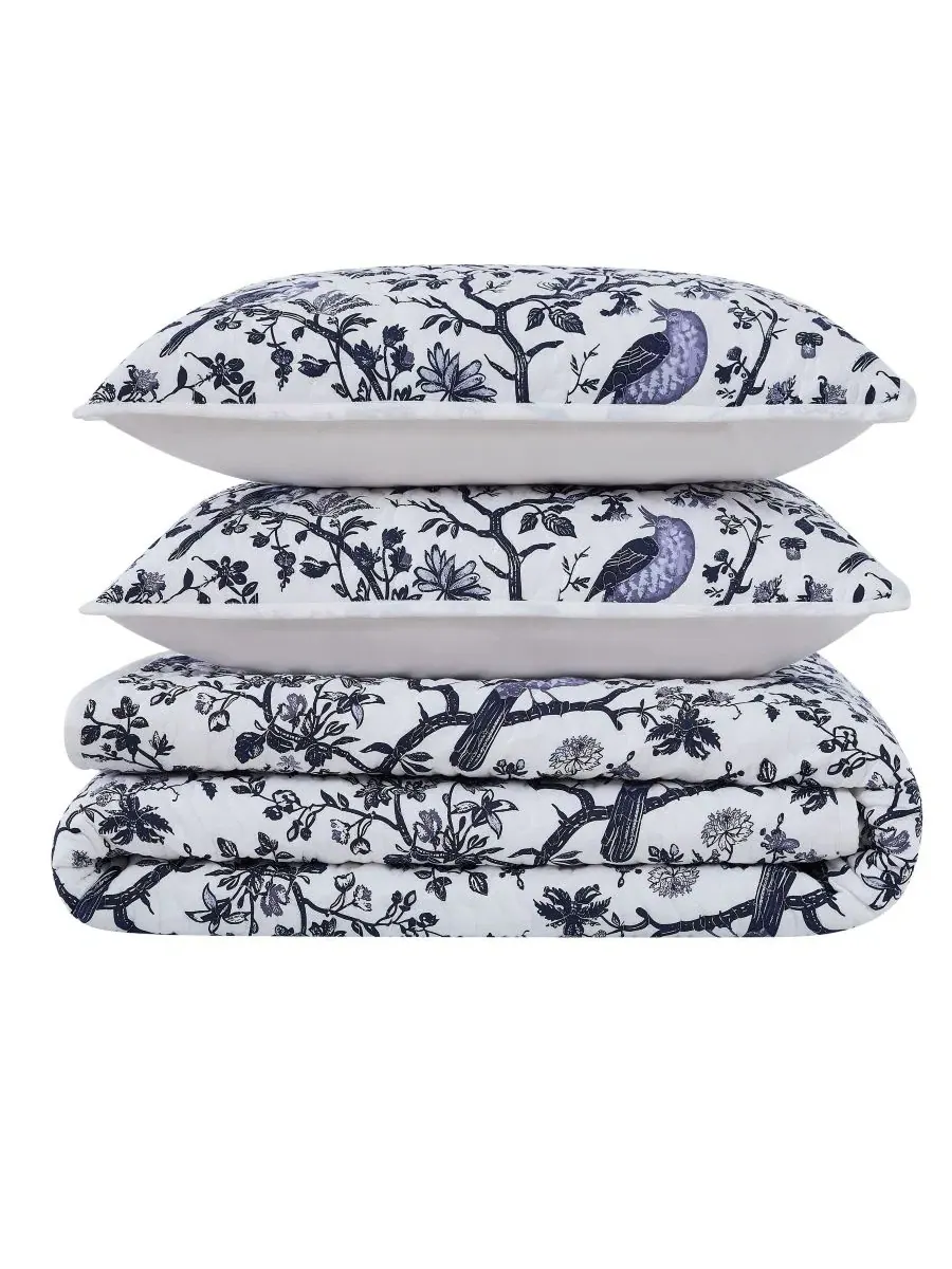 Комплект постельного белья Ava Floral 3-Piece Quilt Set, Full/Queen Brooklyn Loom — изображение 4 из 5, белый синий