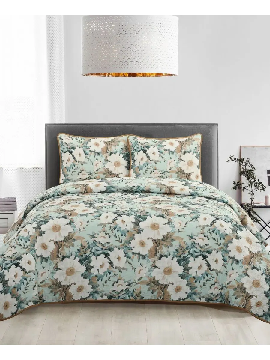 Комплект стеганого покрывала с цветочным принтом Rosa Floral, Queen Stratford Park — изображение 2 из 6, зеленый