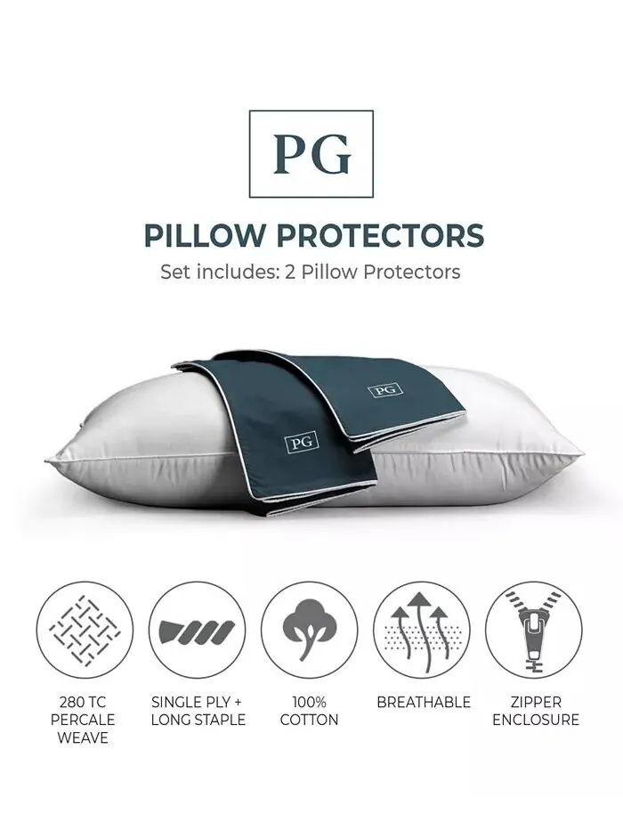 Наперник (чехол) на подушку из 100 % хлопка и сатина queen-size Pillow Guy синий — изображение 2 из 6, темно-синий